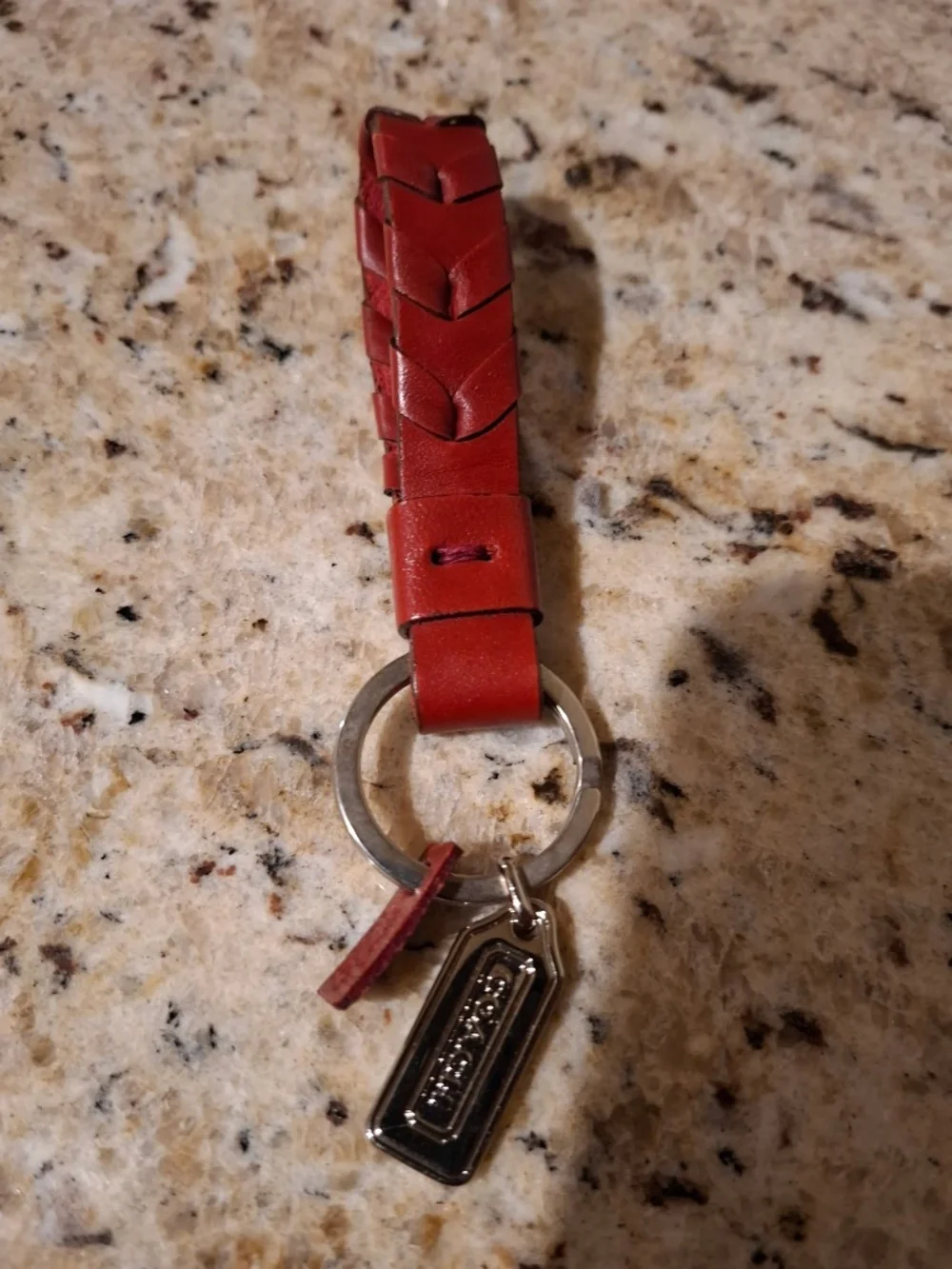 COACH GENUINE LEATHER BRAIDED KEY RING FOB, RICH BROWN, SILVER ACCENTS 🇹🇷